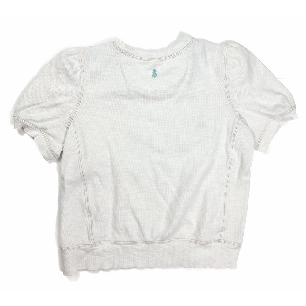 Tommy Bahama Cream Tobago Bay Puff Sleeve Sweatshirt Blouse Women's Size Medium - Picture 3 of 6